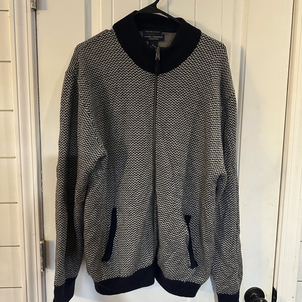 Cremieux Full Zip Cardigan Mens XL Navy Sweater Jacket  Long Sleeve Preppy